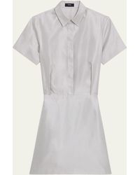 Theory - Silk Short-sleeve Mini Shirtdress - Lyst