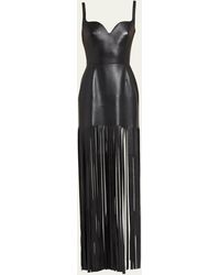 Alexander McQueen - Sculpted Bust Leather Mini Dress With Fringe Trim - Lyst