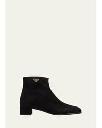 Prada - Suede Ankle Booties - Lyst