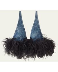 Miu Miu - Denim Bra Top With Feather - Lyst