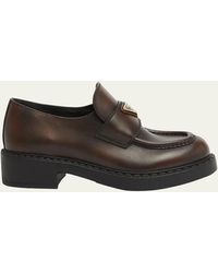 Prada - Brushed Leather Chunky Slip-on Loafers - Lyst