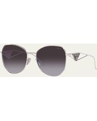 Prada - Triangle Logo Round Metal Sunglasses - Lyst