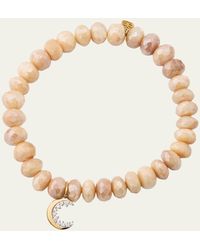 Sydney Evan - 14k Yellow Gold Small Cocktail Crescent Moon Charm Beaded Bracelet With Diamonds - Lyst