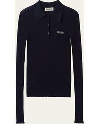 Miu Miu - Logo-intarsia Cashmere Ribbed Polo Shirt - Lyst