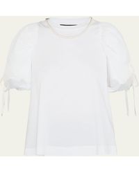 Simone Rocha - Beaded Tulle Puff-sleeve Cotton T-shirt - Lyst