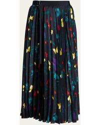Sacai - Pleated Floral-print Belted Midi Skirt - Lyst
