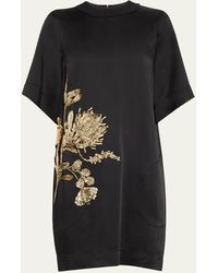 Jason Wu - Hammered Satin Mini Shift Dress With Floral Embellished Details - Lyst