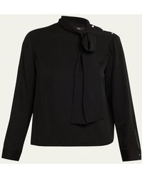 Theory - Long-Sleeve Silk Tie-Neck Blouse - Lyst