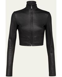Prada - Leather Zip Crop Jacket - Lyst