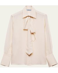 Prada - Old Marocain Neck-Tie Silk Blouse - Lyst