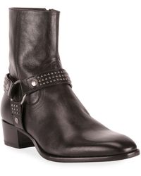 Saint Laurent Wyatt Studded Leather Boots - Black