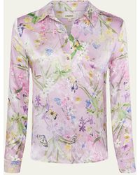 L'Agence - Tyler Floral Butterfly Silk Blouse - Lyst