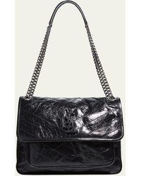 Saint Laurent - Niki Medium Flap Ysl Shoulder Bag In Crinkled Leather - Lyst
