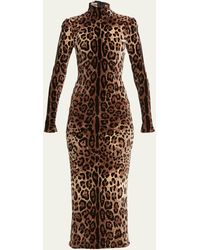 Dolce & Gabbana - Leopard Jacquard Chenille High-neck Midi Dress - Lyst