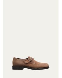 Brunello Cucinelli - Suede Monk Strap Derbys - Lyst