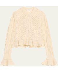 Chloé - Open-Knit Ruffle Crewneck Cardigan - Lyst