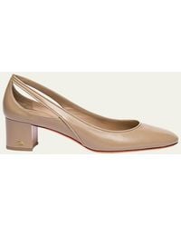 Santoni - Cut-Out Block Heel Mixed Leather Pumps - Lyst