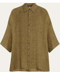 Eskandar - Sloped Shoulder Wide A-line Linen Shirt With Collar (long Length) - Lyst