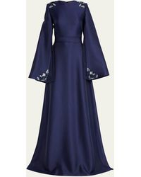 Reem Acra - Bead-embellished Split Sleeve Mikado Cape Gown - Lyst