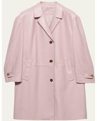 Prada - Nappa Leather Single-Breasted Long Coat - Lyst