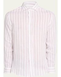 Brunello Cucinelli - Linen Pinstripe Spread Collar Button-Down Shirt - Lyst