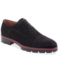 Christian Louboutin Men's Hubertus Velour Lug-sole Oxford Shoes - Black
