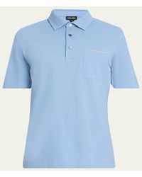 ZEGNA - Pique Polo Shirt With Leather-Trim Pocket - Lyst