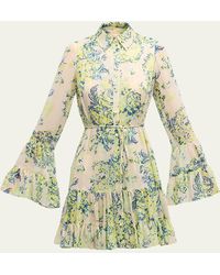 Cinq À Sept - Lyra Floral Bell-sleeve Mini Shirt Dress - Lyst