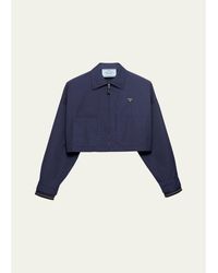 Prada - Patch-Pocket Cotton Crop Zip Jacket - Lyst