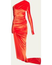 Balenciaga - Asymmetric One-shoulder Velvet Dress - Lyst