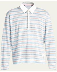 Thom Browne - Stripe Linen Jersey Long-sleeve Polo Shirt - Lyst