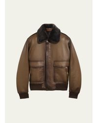 Berluti - Leather & Shearling Collar Bomber Jacket - Lyst