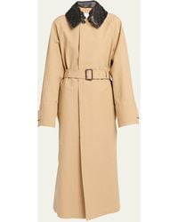 Bottega Veneta - Waterproof Cotton Belted Trench Coat With Leather Collar - Lyst