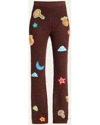 CASABLANCA - Crochet Flared Trousers With Patches - Lyst