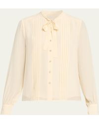Ulla Johnson - Delvine Tie-Neck Button-Front Blouse - Lyst