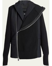 Sacai - Mixed-media Stripe Blazer With Zip-up Jacket Overlay - Lyst