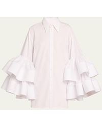 Christopher John Rogers - Belted Mini Shirtdress With Jumbo Ruffle Sleeves - Lyst