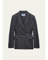 Prada - Belted Checked Wool Double-Breasted Jacket - Lyst