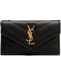 Saint Laurent - Ysl Monogram Ziptop Flap Card Case In Grained Leather - Lyst