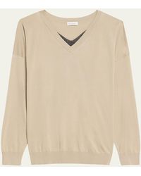 Brunello Cucinelli - Cotton Sweater With Monili Insert - Lyst