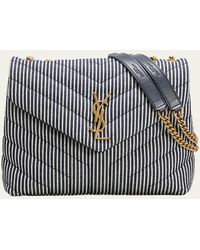 Saint Laurent - Loulou Small Ysl Shoulder Bag In Quilted Stripped Denim - Lyst