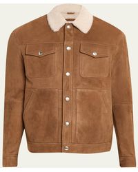 Brunello Cucinelli - Shearling-Collar Suede Snap Front Jacket - Lyst