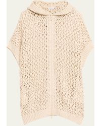 Brunello Cucinelli - Open-weave Knit Sweater Coat With Paillette Detail - Lyst