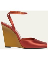 Saint Laurent - La Scandale Satin Ankle-Strap Wedge Sandals - Lyst