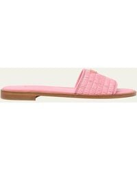 Prada - Triangle Logo Raffia Flat Slide Sandals - Lyst