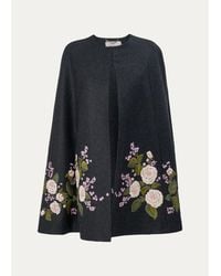 Carolina Herrera - Floral-Embroidered Virgin Wool Cape - Lyst