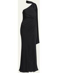 Tom Ford - One-Shoulder Scarf-Neck Ruched Slit Gown - Lyst