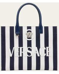 Versace - La Medusa Striped Canvas Tote Bag - Lyst