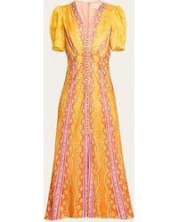 Saloni - Lea Printed Long Dress - Lyst