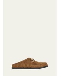 Gucci - Gg Luxury Suede Mules With Horsebit - Lyst